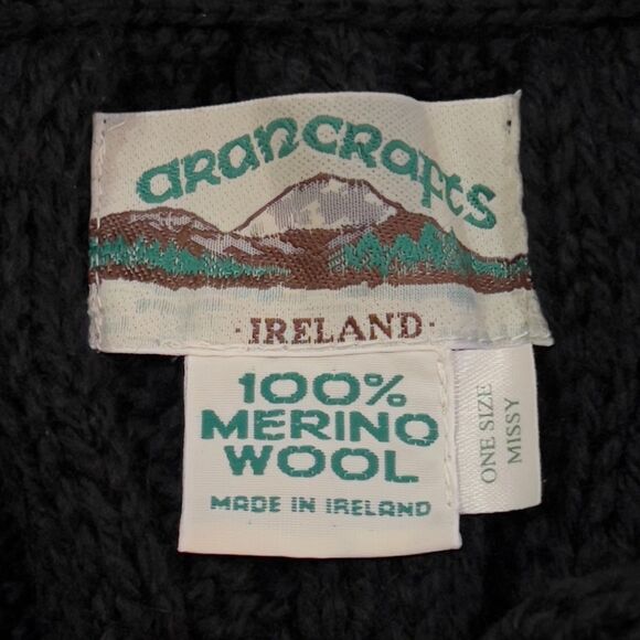 Aran Crafts 3D Cable Knite Cardigan Sweater 100% Charcoal Merino Wool Ireland - Picture 5 of 8